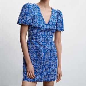 Mango Blue Printed Mini Dress